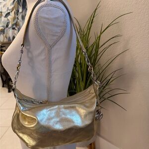 EUC Vintage Brighton Metallic Gold One Shoulder Bag Heart Charm Small Purse